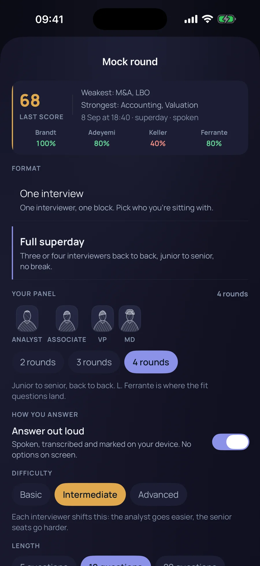 Callback mock interview practice screen